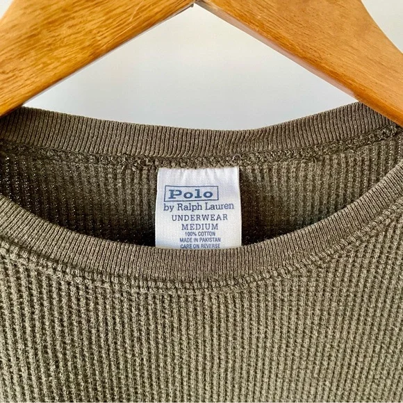 Vintage Polo Ralph Lauren Thermal Long Sleeve Tee in Khaki Green - M - Picture 5 of 6